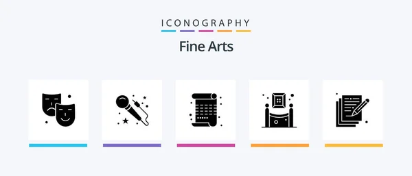 Fine Arts Glyph Icon Pack Včetně Umění Poezii Umění Malování — Stockový vektor