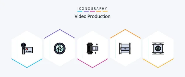 Video Production Filledline Icon Pack Including Camera Lenses Filmmaking Film — Vector de stock