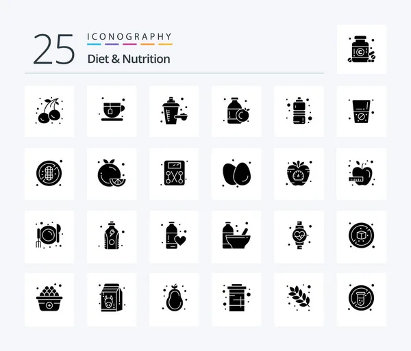 Diet Nutrition Solid Glyph Icon Pack Including Diet Sports Nutrition — Stock Vector