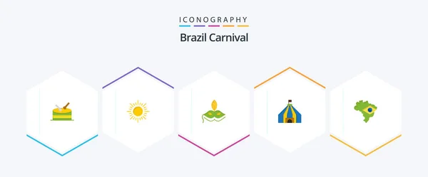Brasil Carnaval Pack Icono Plano Incluyendo Brasil Veneciano Puesta Sol — Archivo Imágenes Vectoriales
