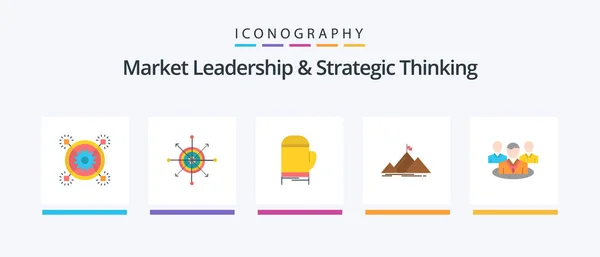 Market Leadership Strategic Thinking Flat Icon Pack Including Peak Success — Vector de stock