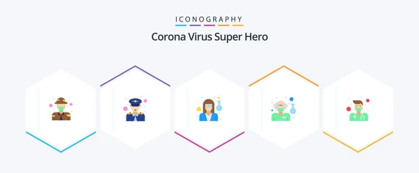 Corona Virus Super Hero Flat Icon Pack Including Health Male — Stockvector
