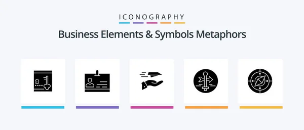 Business Elements Symbols Metaphors Glyph Icon Pack Including Travel Map — Stock vektor