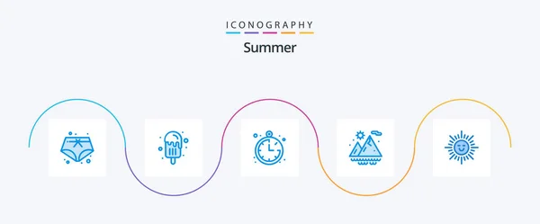 Summer Blue Icon Pack Including Sun Location Shinning Sun — Archivo Imágenes Vectoriales