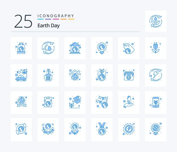 Earth Day Blue Color Icon Pack Including Plastic Earth Ecological — Stok Vektör