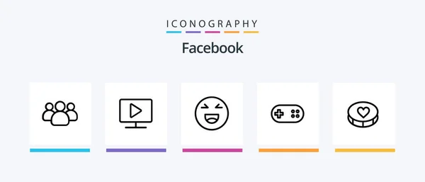 Facebook Line Icon Pack Including Date Work Emoji Mane Tag — Stock Vector