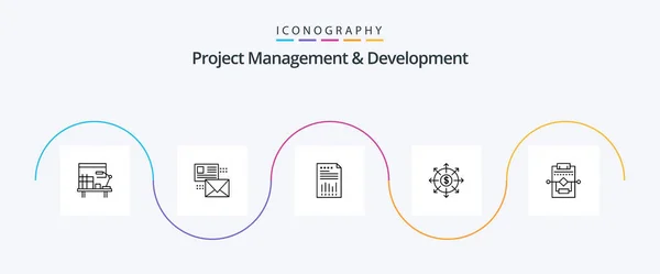 Project Management Development Line Icon Pack Incluye Banca Informe Correo — Vector de stock