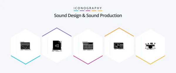 Sound Design Sound Production Glyph Icon Pack Including Equalization Control — Stockový vektor