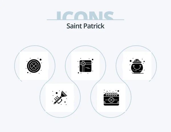 Saint Patrick Glyph Pictogram Pack Pictogram Ontwerp Goud Aanwezig Heilige — Stockvector