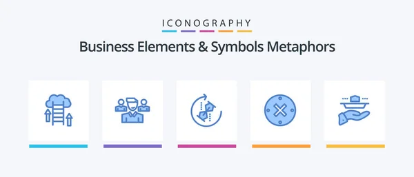 Elementos Negocio Símbolos Metáforas Blue Icon Pack Incluyendo Cancelar Cruz — Archivo Imágenes Vectoriales
