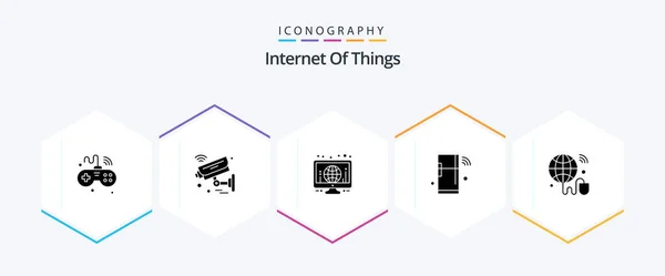 Internet Things Glyph Icon Pack Including Things Iot Security Internet — Stockvektor