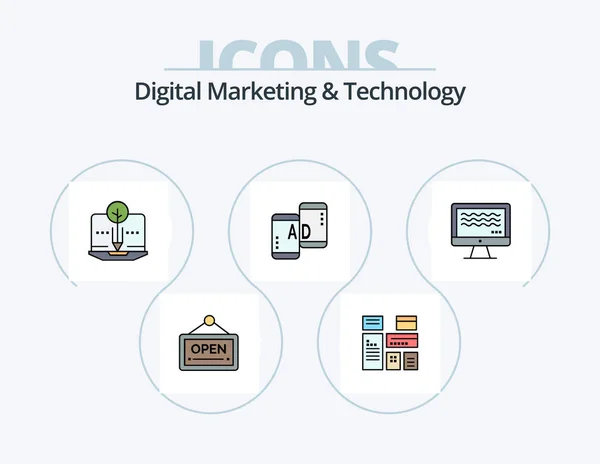 Digitales Marketing Und Technologie Linie Gefüllt Icon Pack Icon Design — Stockvektor