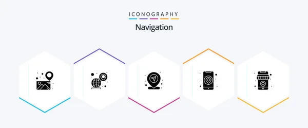 Navigation Glyph Icon Pack Including Online Maps Pin Location Gps — Stok Vektör