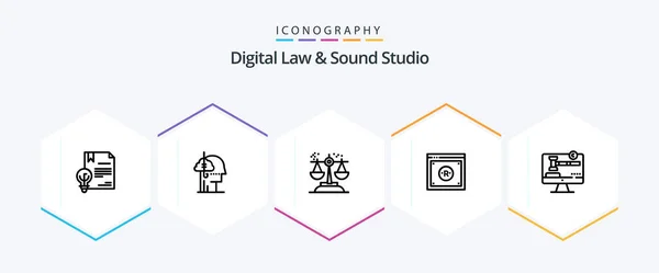 Digital Law Sound Studio Linea Pacchetto Icone Tra Cui Digitale — Vettoriale Stock