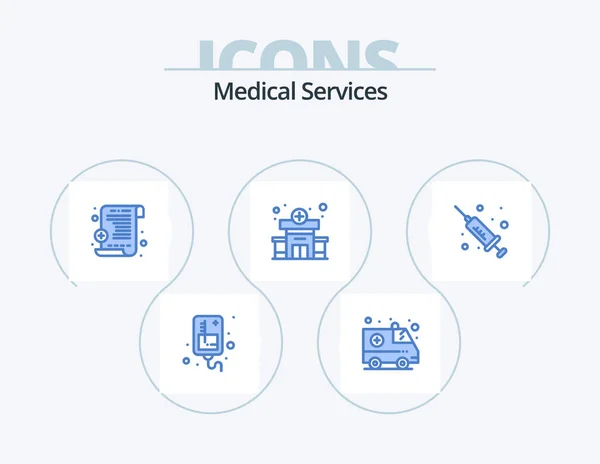 Medical Services Blue Icon Pack Icon Design Prescription Medicine Injection — Stock Vector