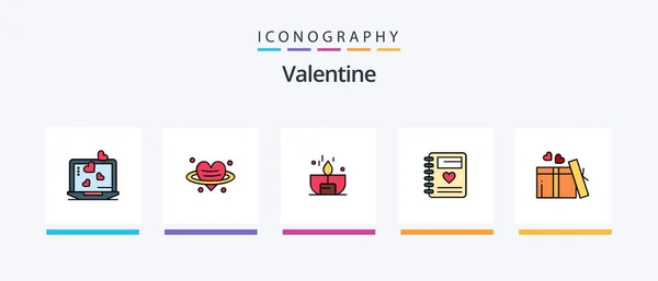 Valentine Line Plný Icon Pack Včetně Dárku Den Koláč Valentinky — Stockový vektor