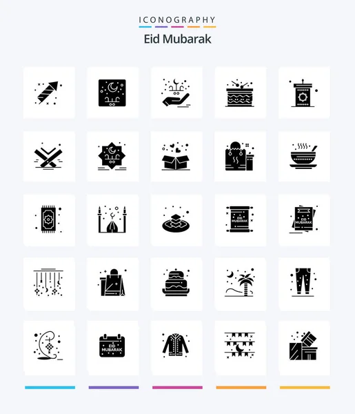 Creative Eid Mubarak Glyph Solid Black Icon Pack Happy Drum — ストックベクタ