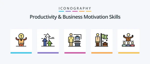 Productivity Business Motivation Skills Line Filled Icon Pack Including Podium — Διανυσματικό Αρχείο