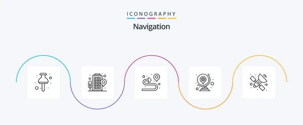 Navigation Line Icon Pack Including Space Gps Route Map Gps — Wektor stockowy