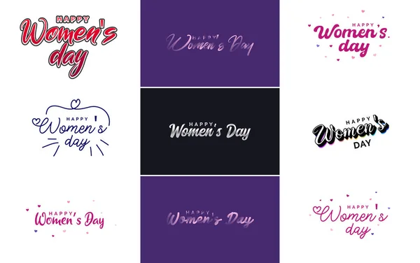 Happy Women Day Design Realistic Illustration Bouquet Flowers Banner Reading — Vetor de Stock