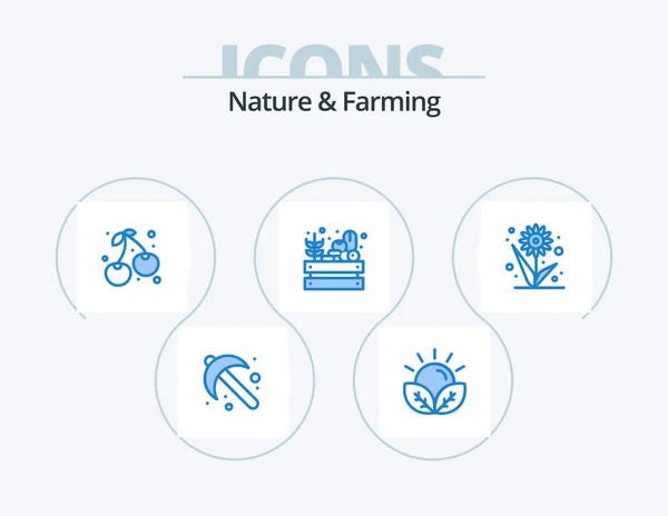 Nature Farming Blue Icon Pack Design Сельское Хозяйство Еда Сад — стоковый вектор