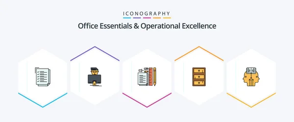Office Essentials Operational Exellence Filledline Icon Pack Including Mind Closet — Stock Vector