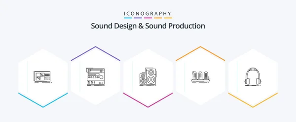 Sound Design Produzione Del Suono Linea Pacchetto Icona Tra Cui — Vettoriale Stock