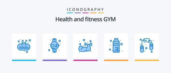 Gym Blue Icon Pack Including Fitness Water Dumbbell Food Bottle — Archivo Imágenes Vectoriales