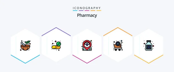 Pharmacy Filledline Icon Pack Including Bottle Supplies Care Pharmacy Cart — Stockvector