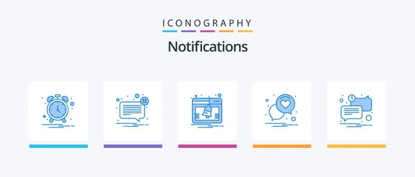 Notifications Blue Icon Pack Including Mail Romance Web Love Chat — Stock vektor