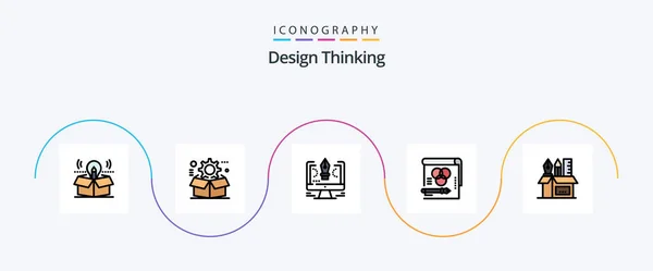 Design Thinking Line Filled Flat Icon Pack Including Rgb Color — 图库矢量图片