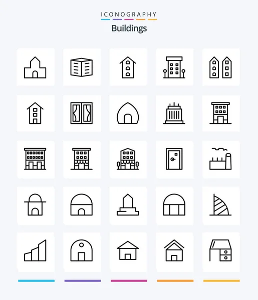 Creative Buildings Outline Icon Pack Home Frame Office Blocks Buildings — Stock Vector