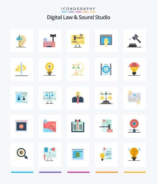 Creative Digital Law Sound Studio Flat Icon Pack Internet Content — Archivo Imágenes Vectoriales