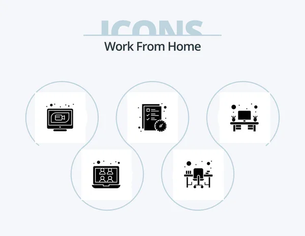 Work Home Glyph Icon Pack Icon Design Time File Workstation — Stockvector