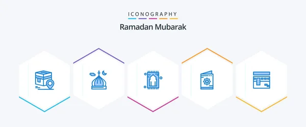 Ramadan Blue Icon Pack Including Ramadan Card Moon Namaz Rug — Stock Vector