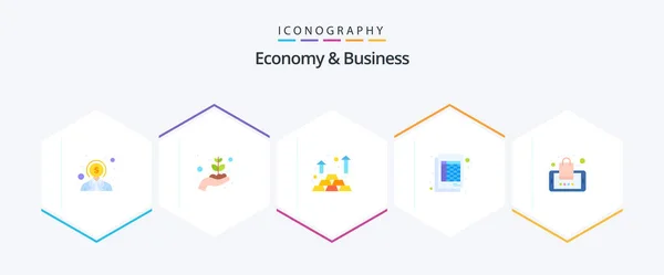 Economy Business Pack Iconos Planos Con Compra Incluida Papel Finanzas — Archivo Imágenes Vectoriales