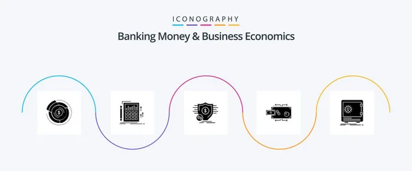 Banking Money Business Economics Glyph Icon Pack Incluyendo Marketing Finanzas — Vector de stock