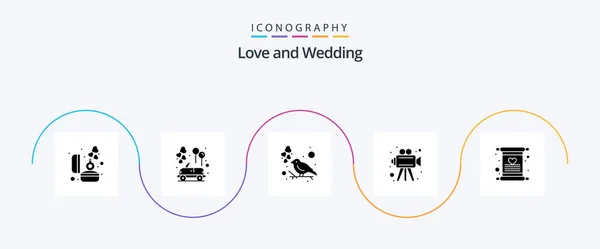 Wedding Glyph Icon Pack Including Invitation Video Camera Wedding Car — Image vectorielle