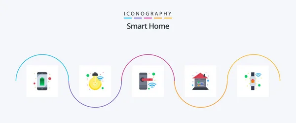 Smart Home Flat Pictogram Pack Inclusief Controle Optie Slim Een — Stockvector