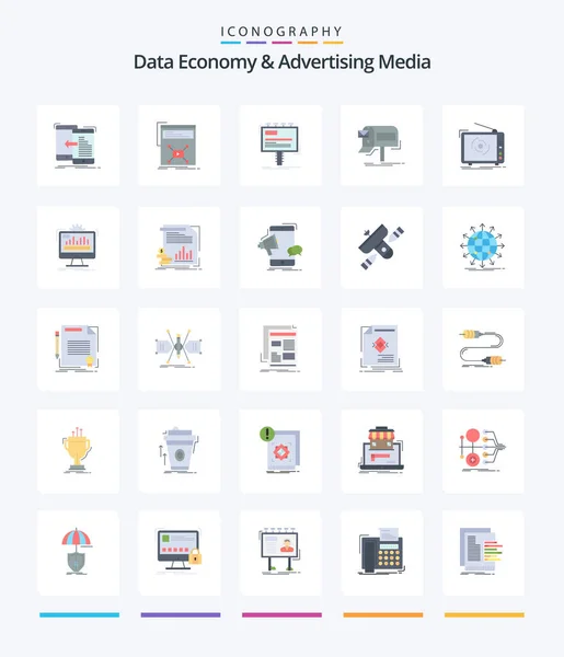 Creative Data Economy Advertising Media Flat Icon Pack Marketing Campaigns — Stock vektor