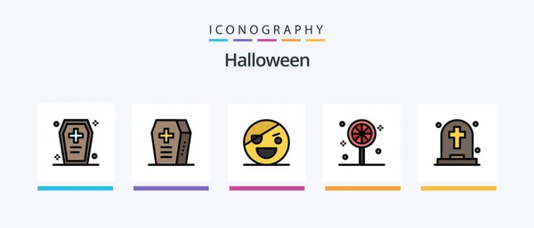 Halloween Line Filled Icon Pack Including Horror Halloween Coffin Grave — Stock Vector