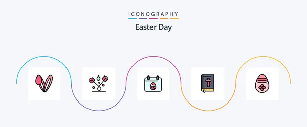 Easter Line Filled Flat Icon Pack Including Easter Religion Calender — Stock Vector
