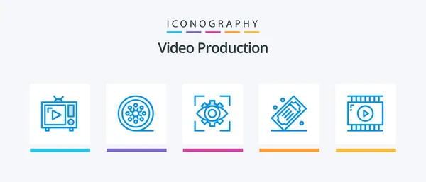 Video Production Blue Icon Pack Včetně Lístků Film Vstupenky Kina — Stockový vektor
