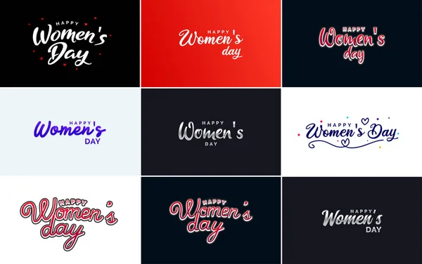 Happy Woman Day Handwritten Lettering Set Use Greeting Invitation Cards — Stockvector