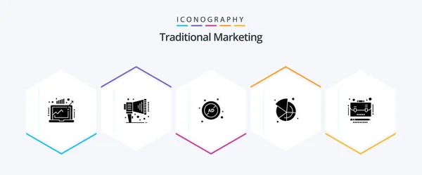 Traditional Marketing Glyph Icon Pack Including Business Pie Market Protection — Stock vektor