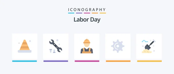 Labor Day Flat Icon Pack Including Gardening Teeth Labour Man — Wektor stockowy