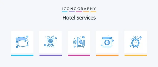 Hotel Services Blauw Pictogrampakket Inclusief Klok Strijken Een Alarm Een — Stockvector