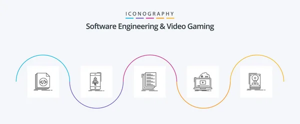 Yazılım Mühendisliği Video Oyun Hattı Simge Paketi Çevrimiçi Dahil Bulut — Stok Vektör
