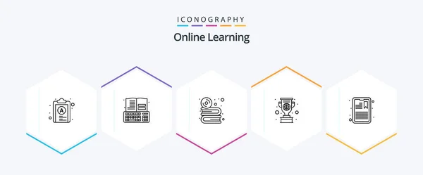 Online Learning Line Icon Pack Including Cup Medal Learn Software — Wektor stockowy