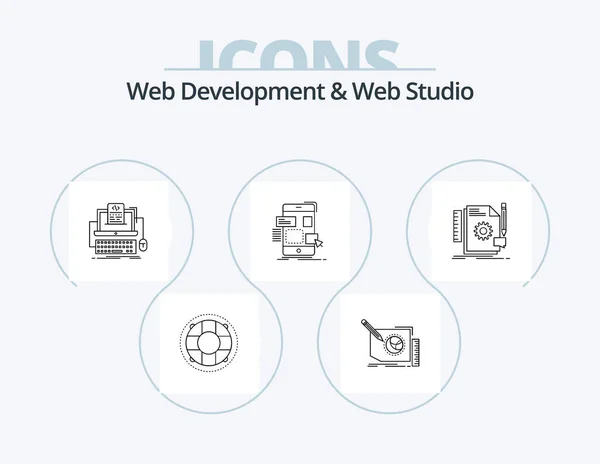 Web Development Web Studio Line Icon Pack Icon Design Engineering — Stock Vector